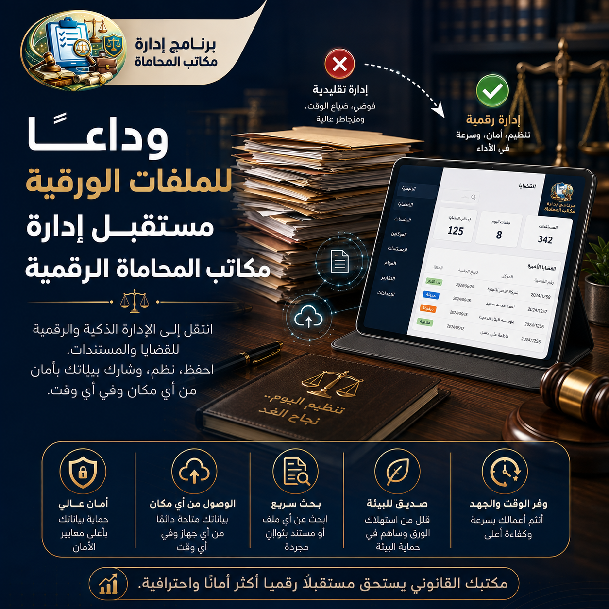 وداعًا للملفات الورقية: مستقبل إدارة مكاتب المحاماة الرقمية